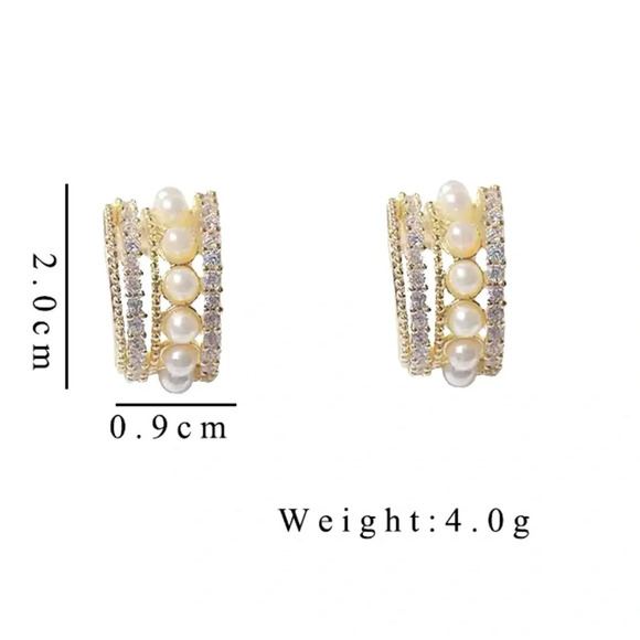 Anthropologie Gold Crystal Pearl Hoop Earrings - Picture 7 of 7